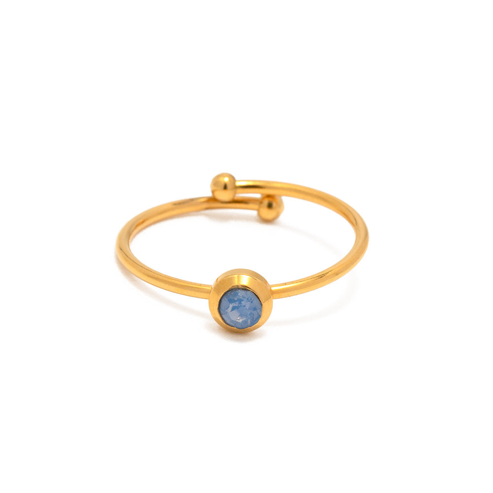 5pcs Fashionable 18K Gold Plated Simple Set With Light Blue Stone Open Ring Fashion Does Not Fade Jewelry
