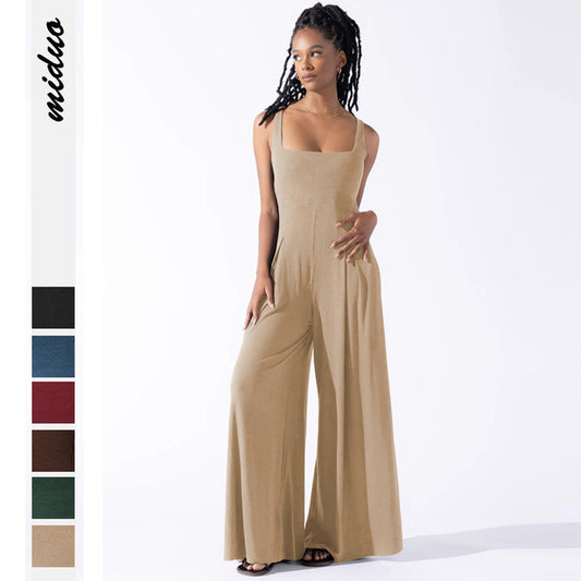 Spring And Summer High-Waisted Romper New Temperament Commuter Casual Pants Women Solid Color Loose Wide-Leg Pants