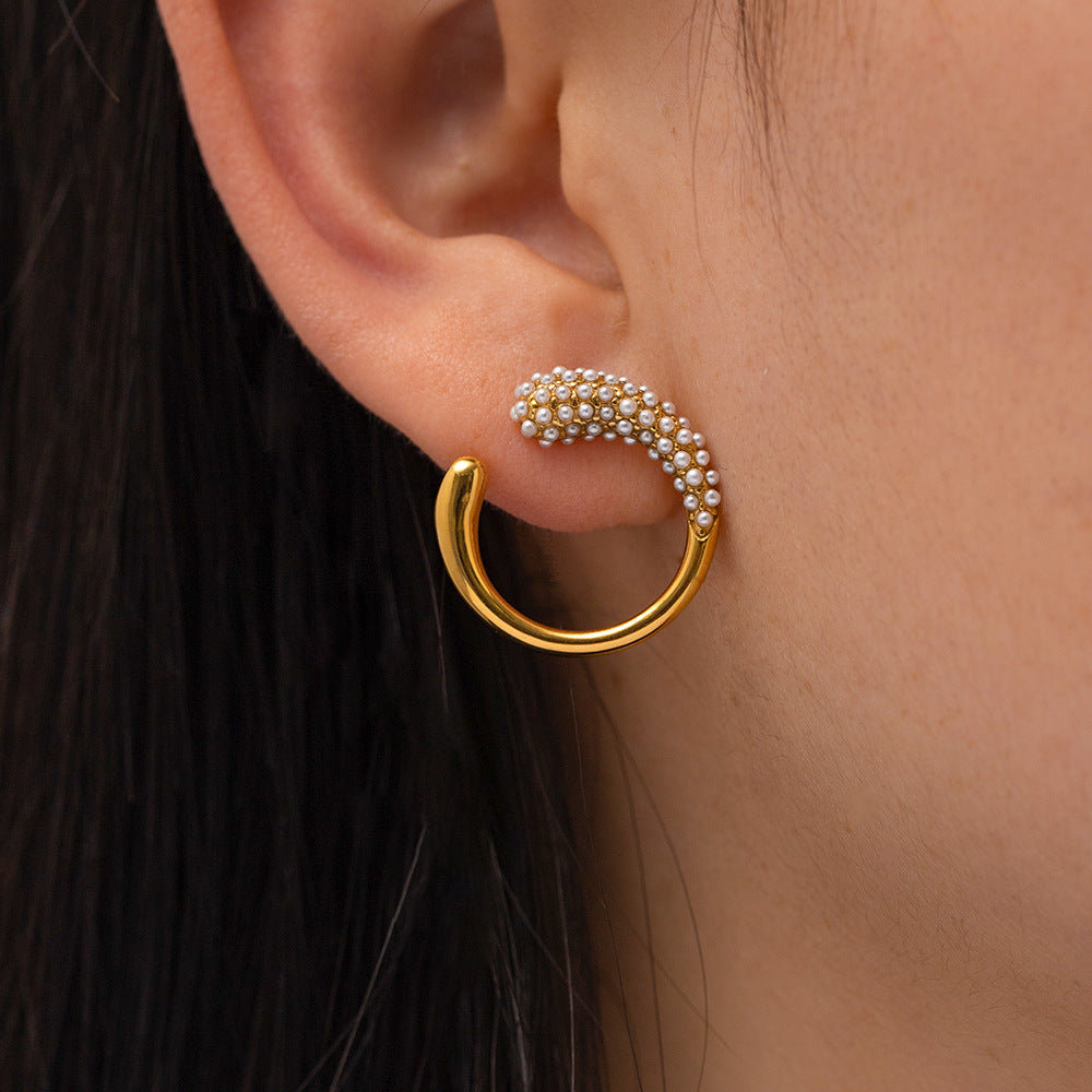 5pcs High Design 18K Gold Plated White Diamond Pearl Earrings Metal Earrings