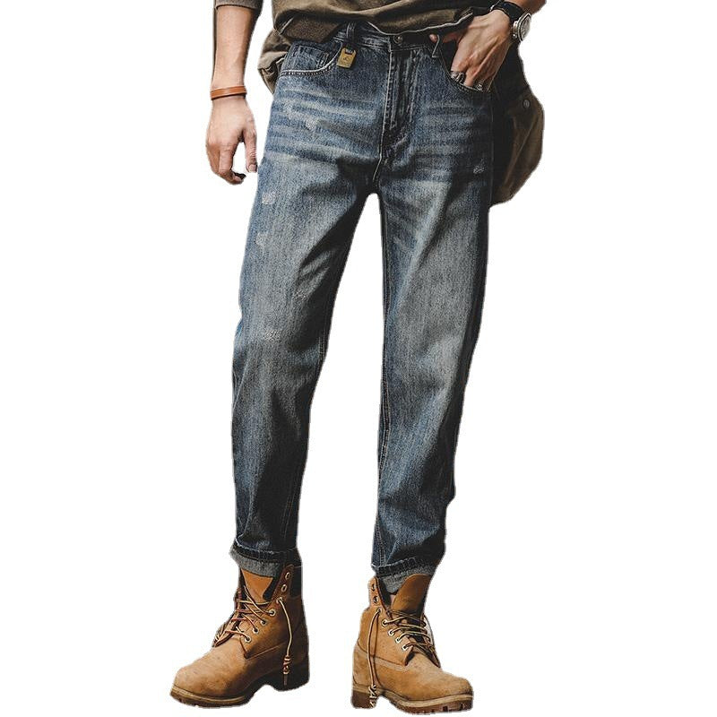 Classic Retro Jeans Men Loose Straight Leg Fashion Pants Men Spring Stone Wash Simple Casual Pants