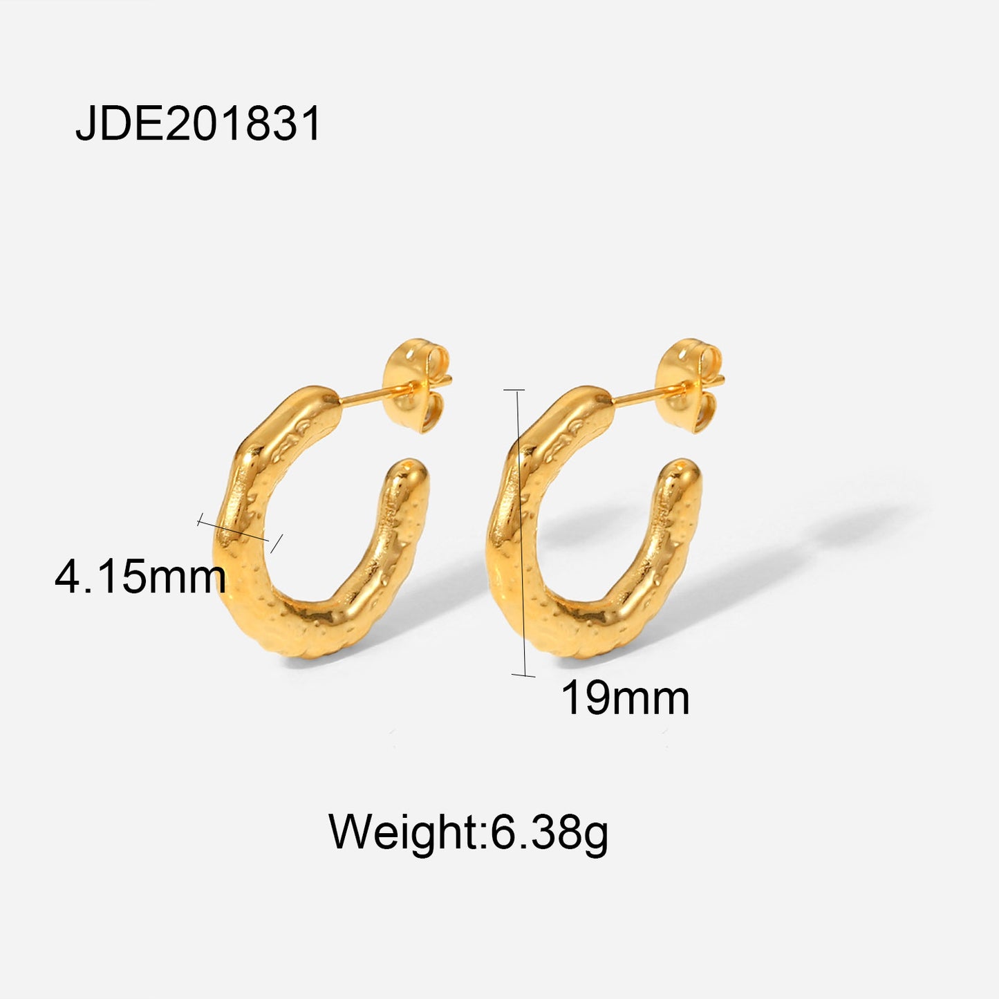 5pcs Titanium Steel Earrings Stud 18K Gold Stainless Steel Lava Effect C-Shaped Earrings Jewelry Woman