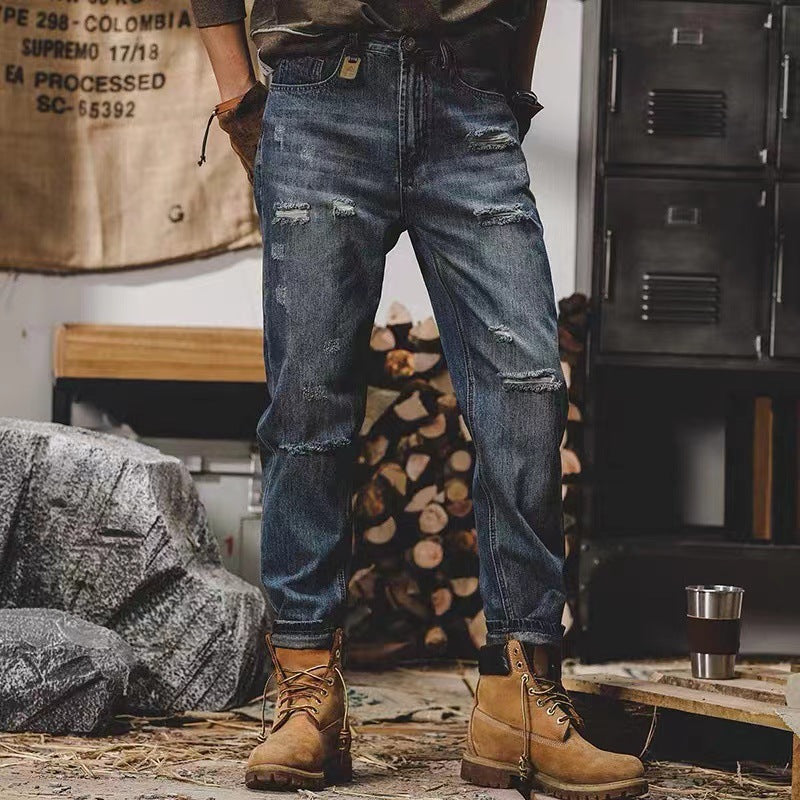 Classic Retro Jeans Men Loose Straight Leg Fashion Pants Men Spring Stone Wash Simple Casual Pants