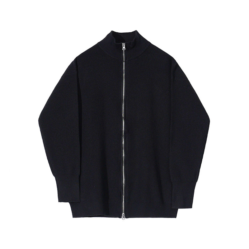 Zipper Knit Cardigan Jacket Men's Autumn Version Of Loose Stand Collar Lazy Half Turtleneck Sweater