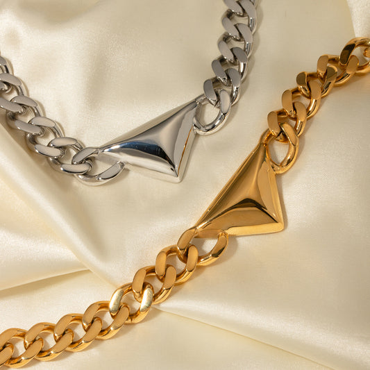 5pcs 18K Gold Stainless Steel Triangle Necklace Cuban Chain 45Cm Jewelry Simple Design Necklace