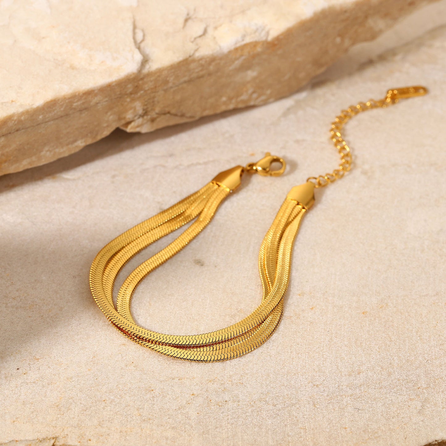 5pcs Three Layers Delicate Flat Snake Chain Wrist Jewelry 18K Gold Plated Stackable Stainless Steel Bone Chain Bracelet For Women Jewelry