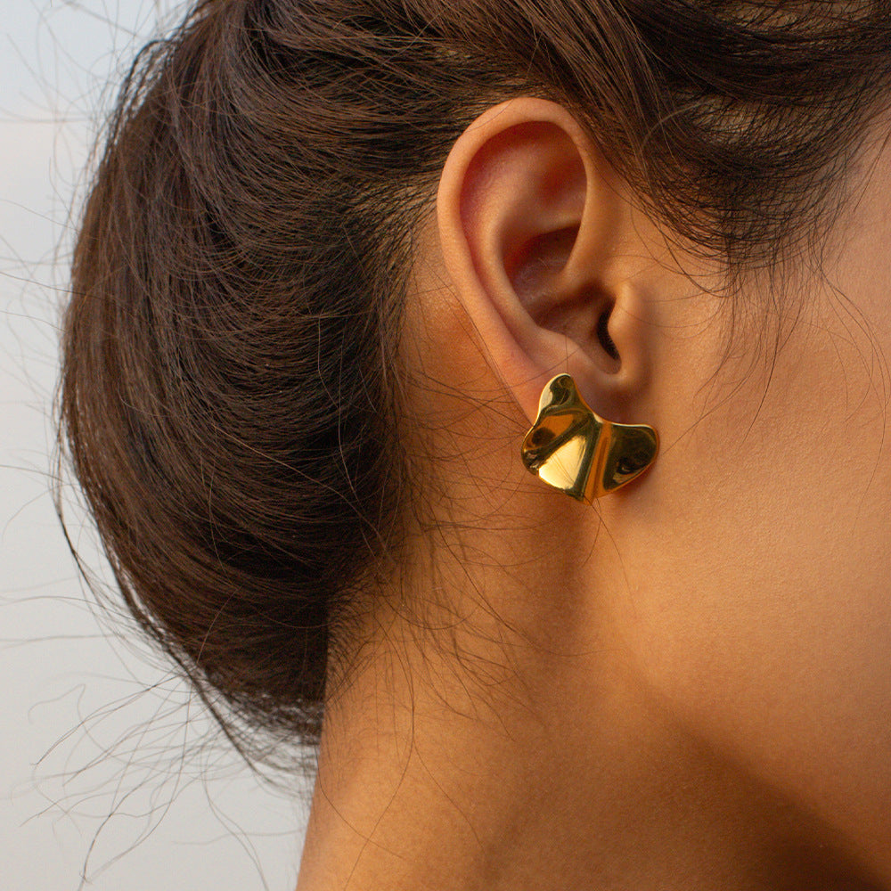 5pcs Women's 18K Gold Stainless Steel Irregular Bump Earrings Titanium Steel Gold Earrings