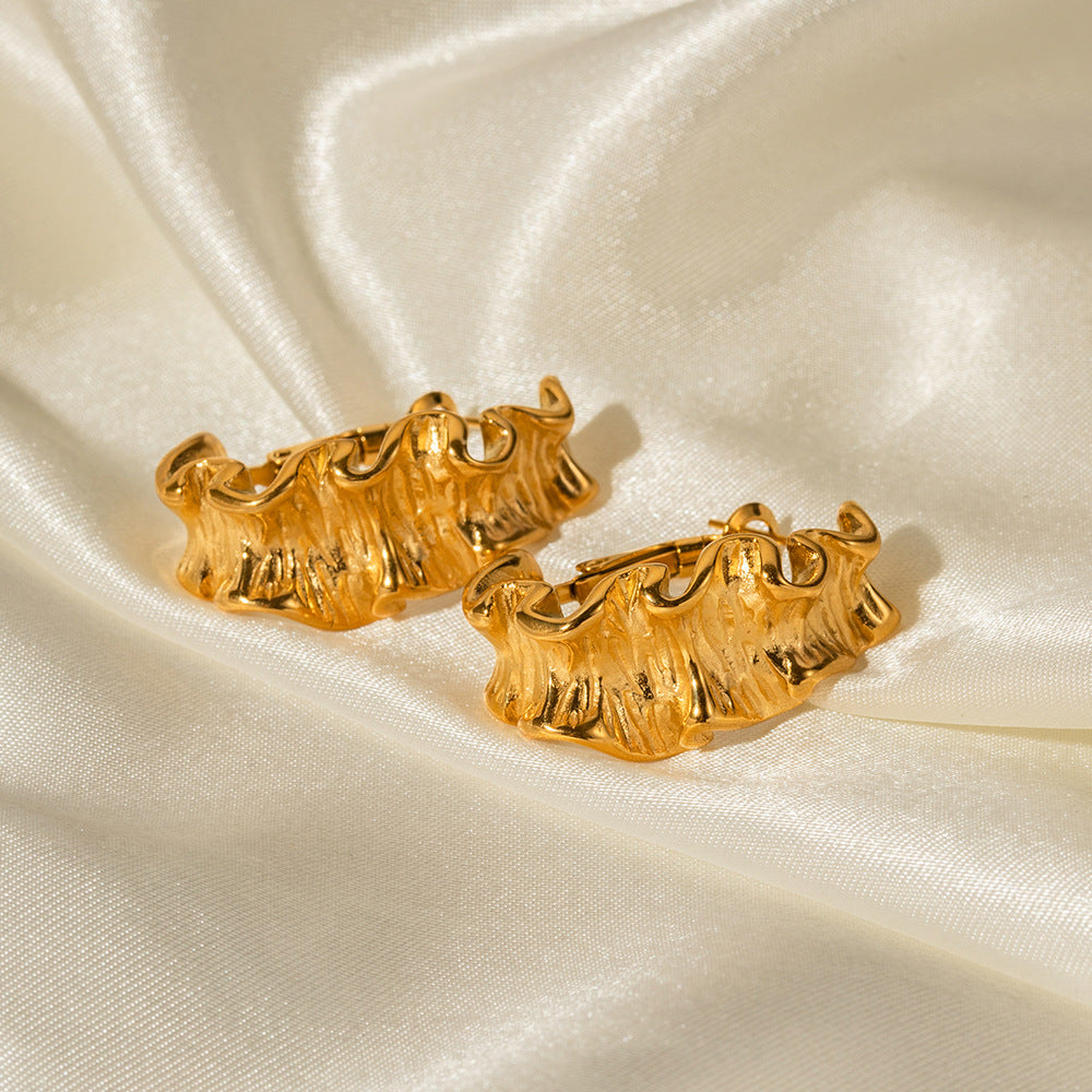 5pcs Earrings 18K Gold Plated Stainless Steel Lava Shaped Earring Stud Non-Fading Earrings For Women