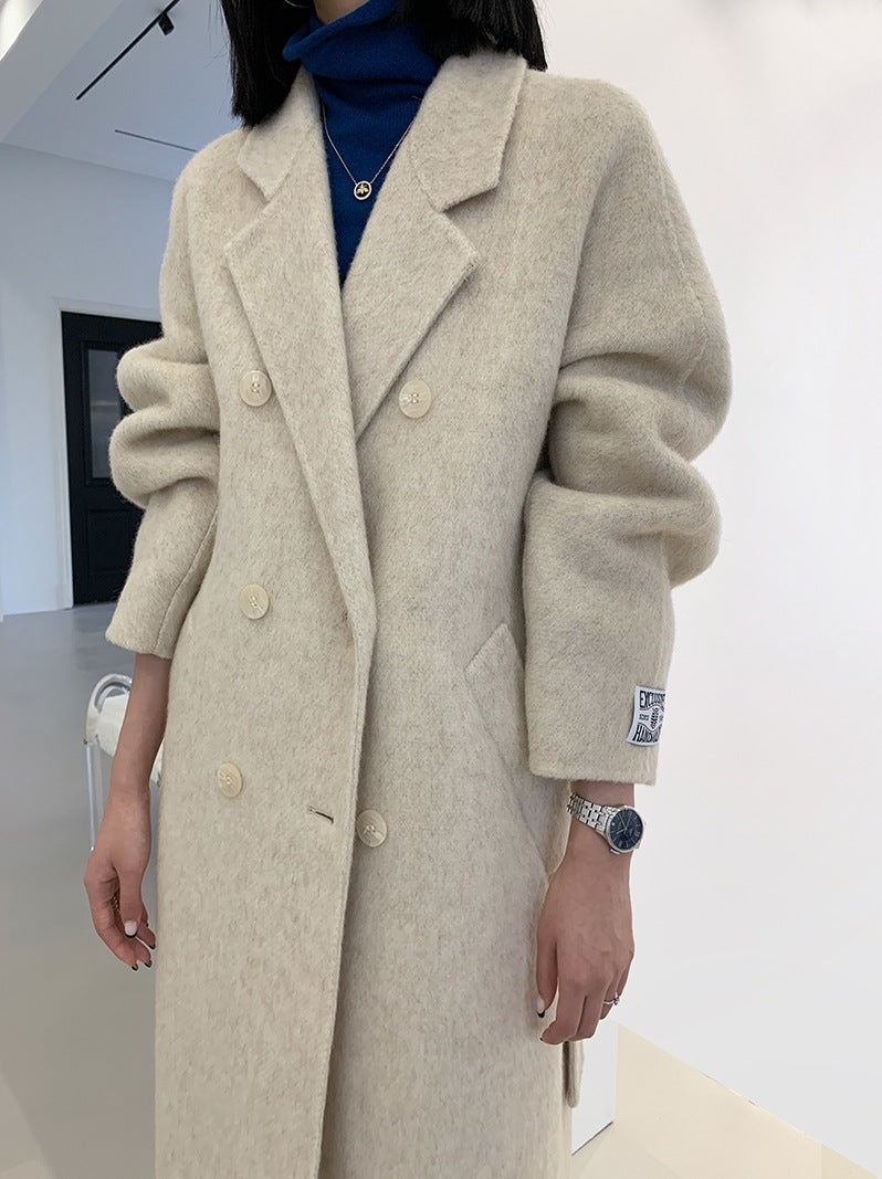 Autumn-Winter Women's European Version M Baby Camel Wool Albaka Herringbone Loose Size Double-Sided Wool Coat