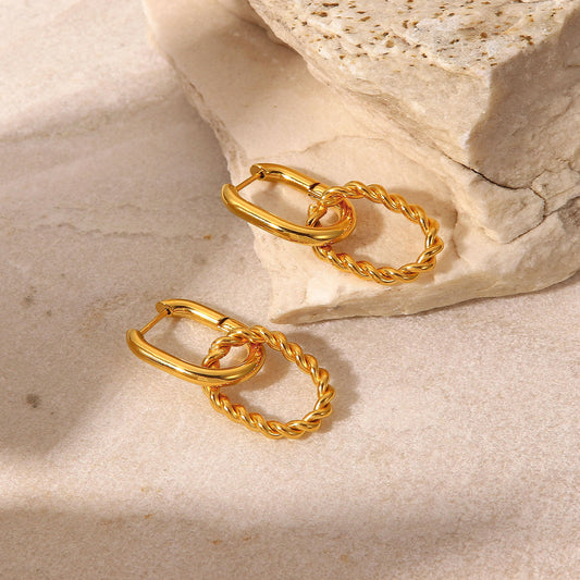 5pcs Jewelry With Stainless Steel Earrings Niche Design Sense Twist Pendant Earrings Women's Jewelry