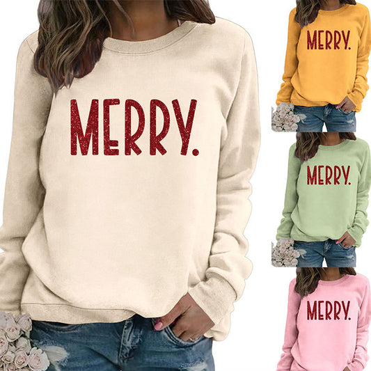Merry Fashion Print All Round Neck Long Sleeve Hoodie