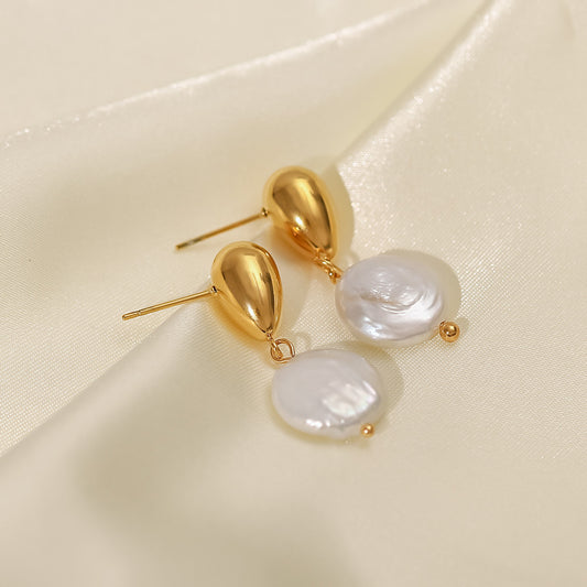 5pcs New Titanium Steel Earrings Women Fashion Everything Stainless Steel Natural Light Pearl Pendant Earrings Earrings