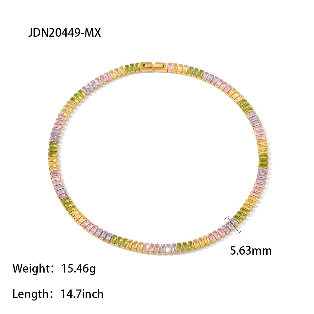 5pcs Popular With 18K Gold Plated Full Zircon Collar Stainless Steel Tennis Chain Zircon Bracelet Necklace Women's Style
