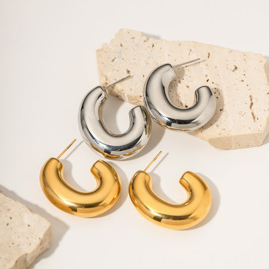 5pcs Stylish Pop Earrings 18K Gold Stainless Steel Exaggerated Chubby Earrings For Women