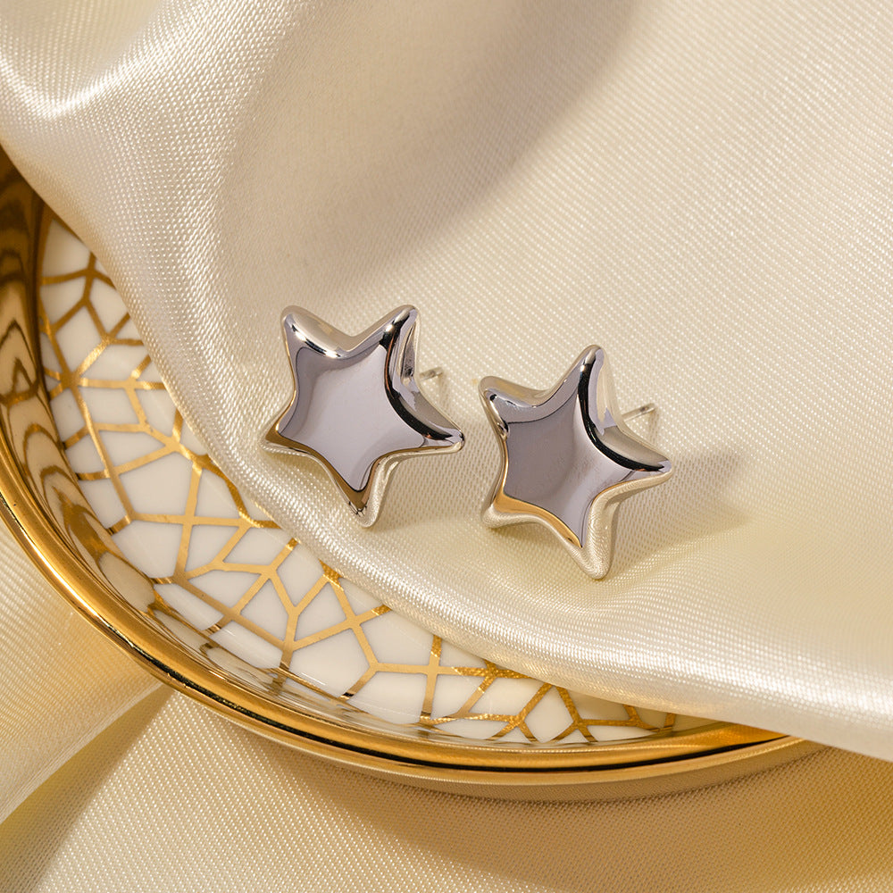 5pcs New Style Fashion Earrings For Ladies White Gold Hollow Star Earrings White Oxidized Tide Earrings