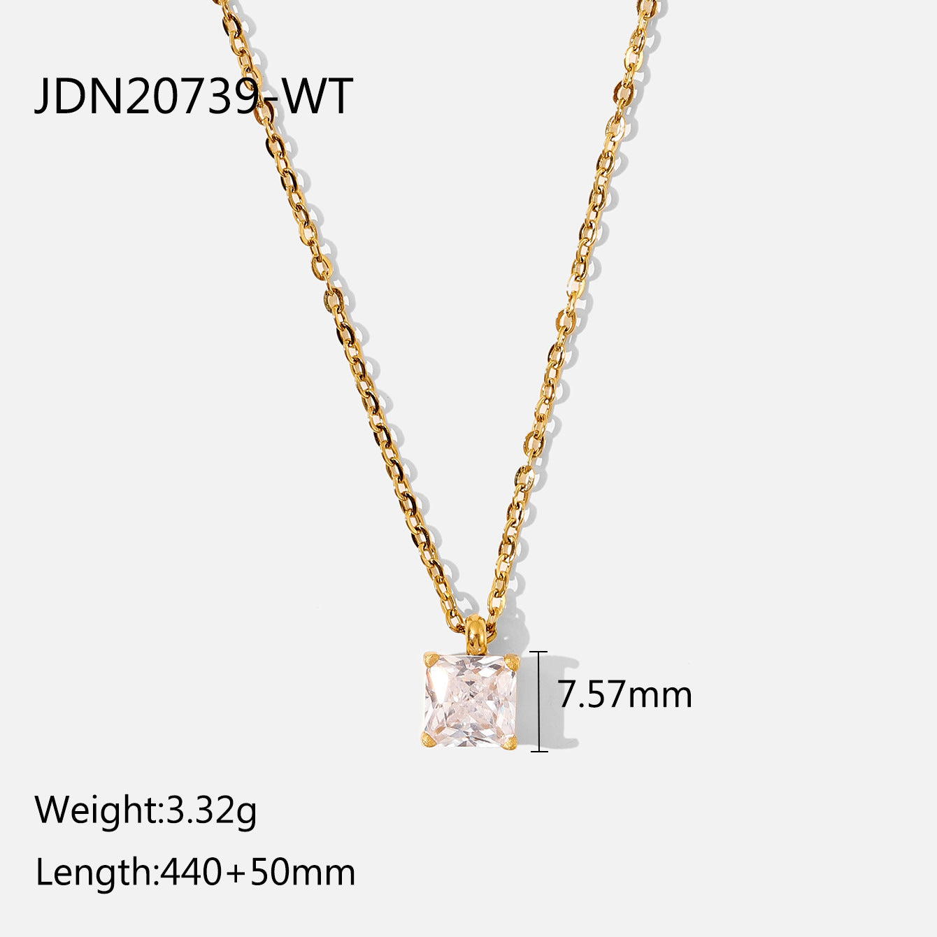 5pcs Necklace 18K Gold Stainless Steel White // Green Square Zircon Pendant Necklace Jewelry Women