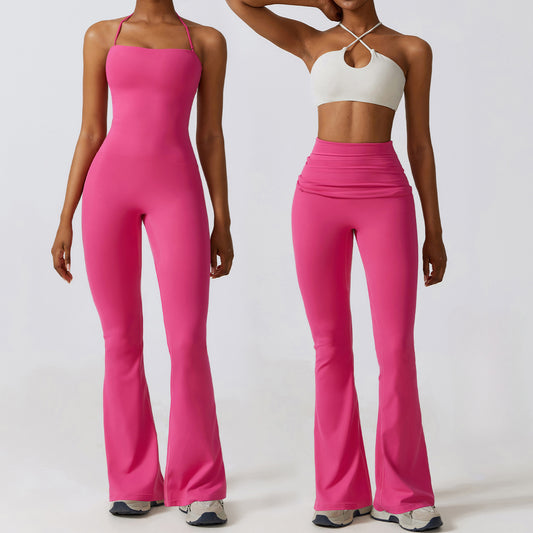 Quick Dry Body-Tight One-Piece Yoga Clothes Naked Casual Sports Fitness Clothes Dance High Waist Micro Flare Pants