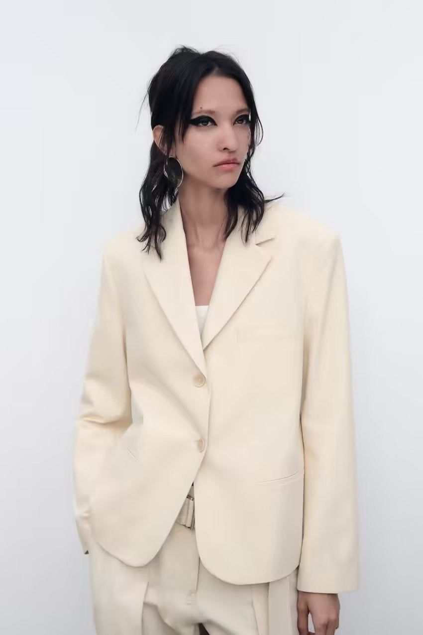 New Spring Breasted Cotton Suit Jacket + Cotton Pants Set With Belt K2-64888