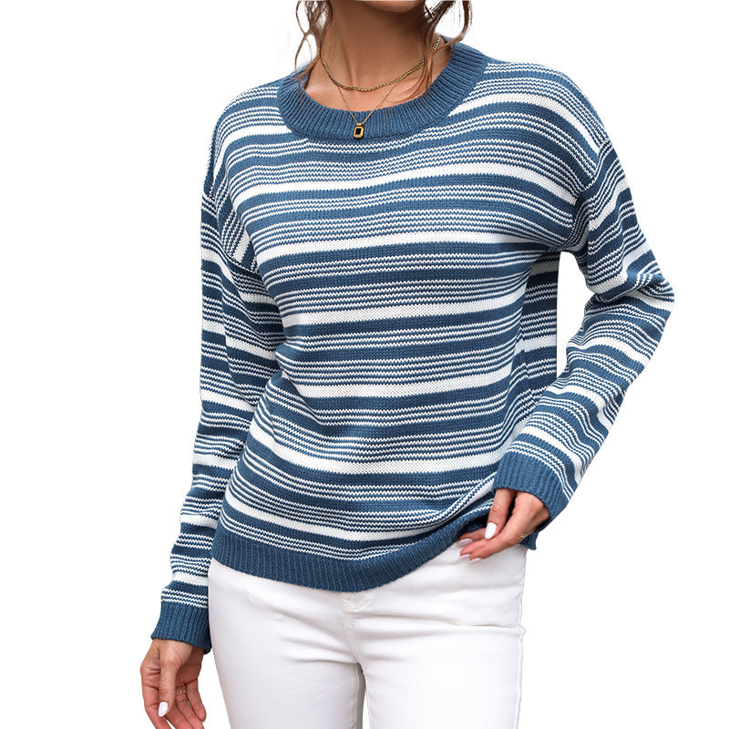 Autumn New Fashion Women's Long-Sleeved Striped Sweaters