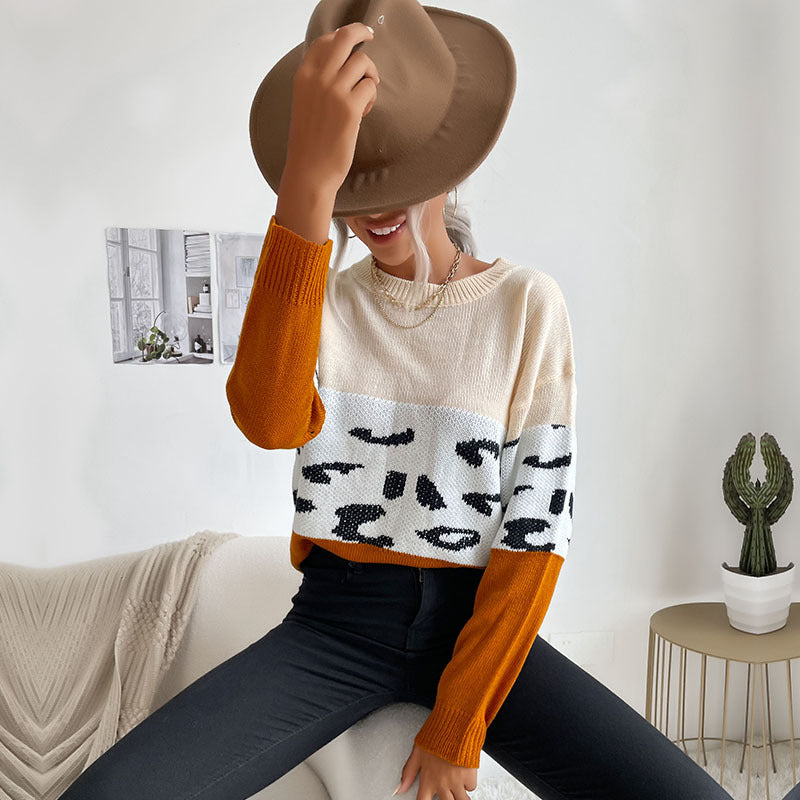 Women's Casual Long-Sleeved Sweater with Stylish Color Matching