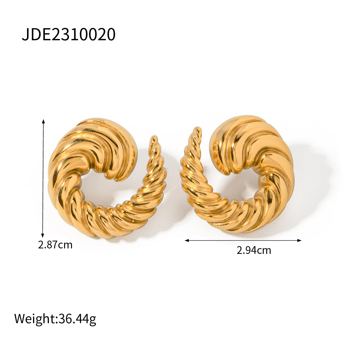 5pcs 18K Gold Stainless Steel Spiral Horn Earrings Jewelry Fashion Personality Stainless Steel Jewelry