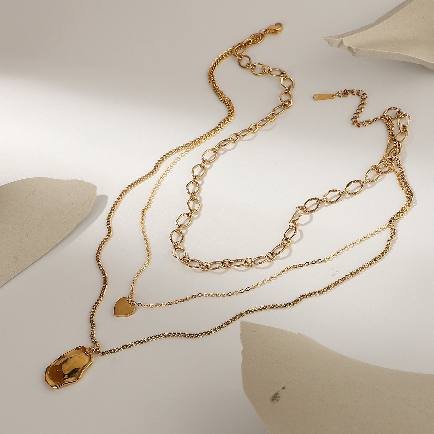 5pcs Titanium Steel Necklace 18K Gold Triple Chain Stainless Steel Necklace Women's Neck Chain