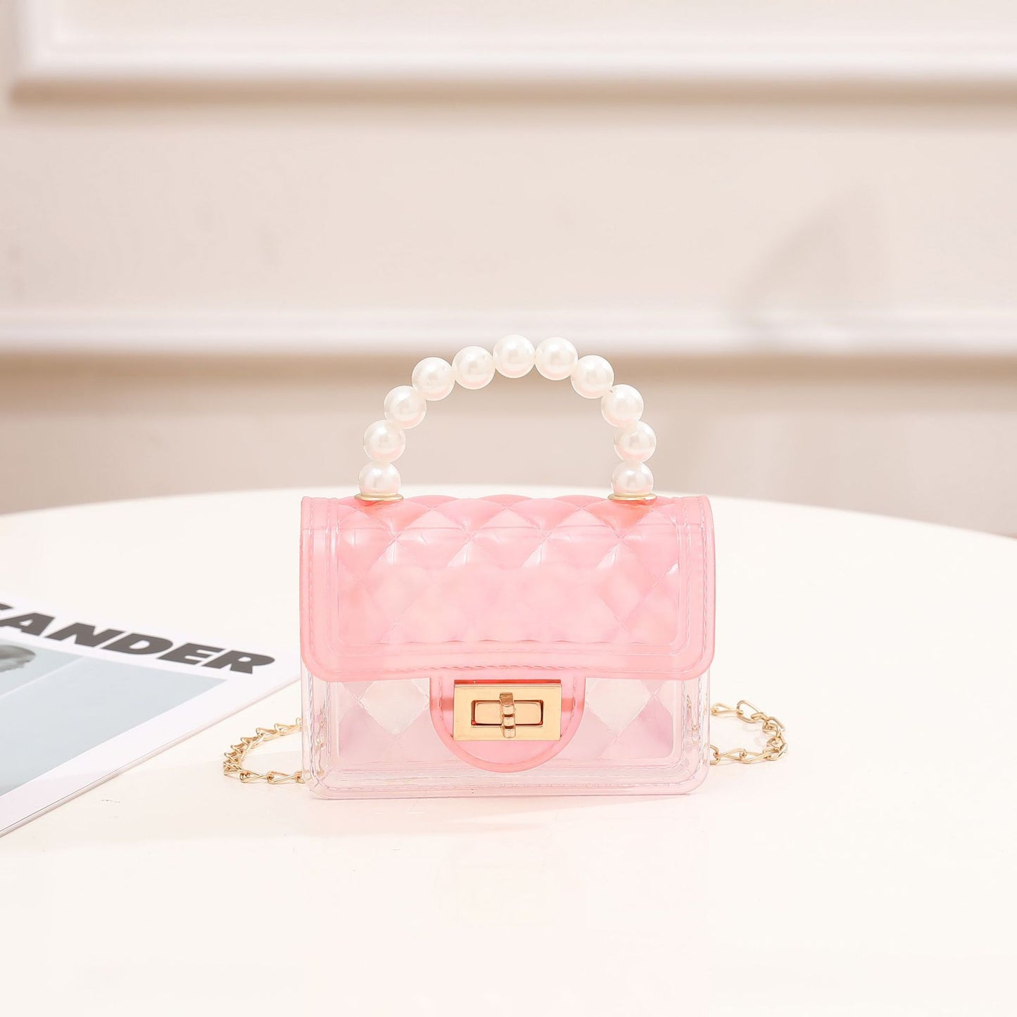 Summer New Transparent Jelly Bag Women's Handbag Pearl Chain Bag Single Shoulder Crossbody Bag Transparent Bag