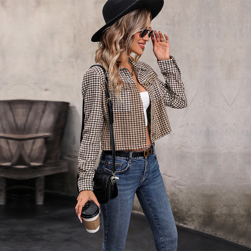 Autumn And Winter New Women's Clothing Thousand Bird Lattice Autumn And Winter Jacket Women