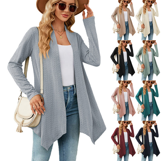 New Women's Autumn And Winter New Solid Color Loose Long-Sleeved Cardigan Coat Ladies