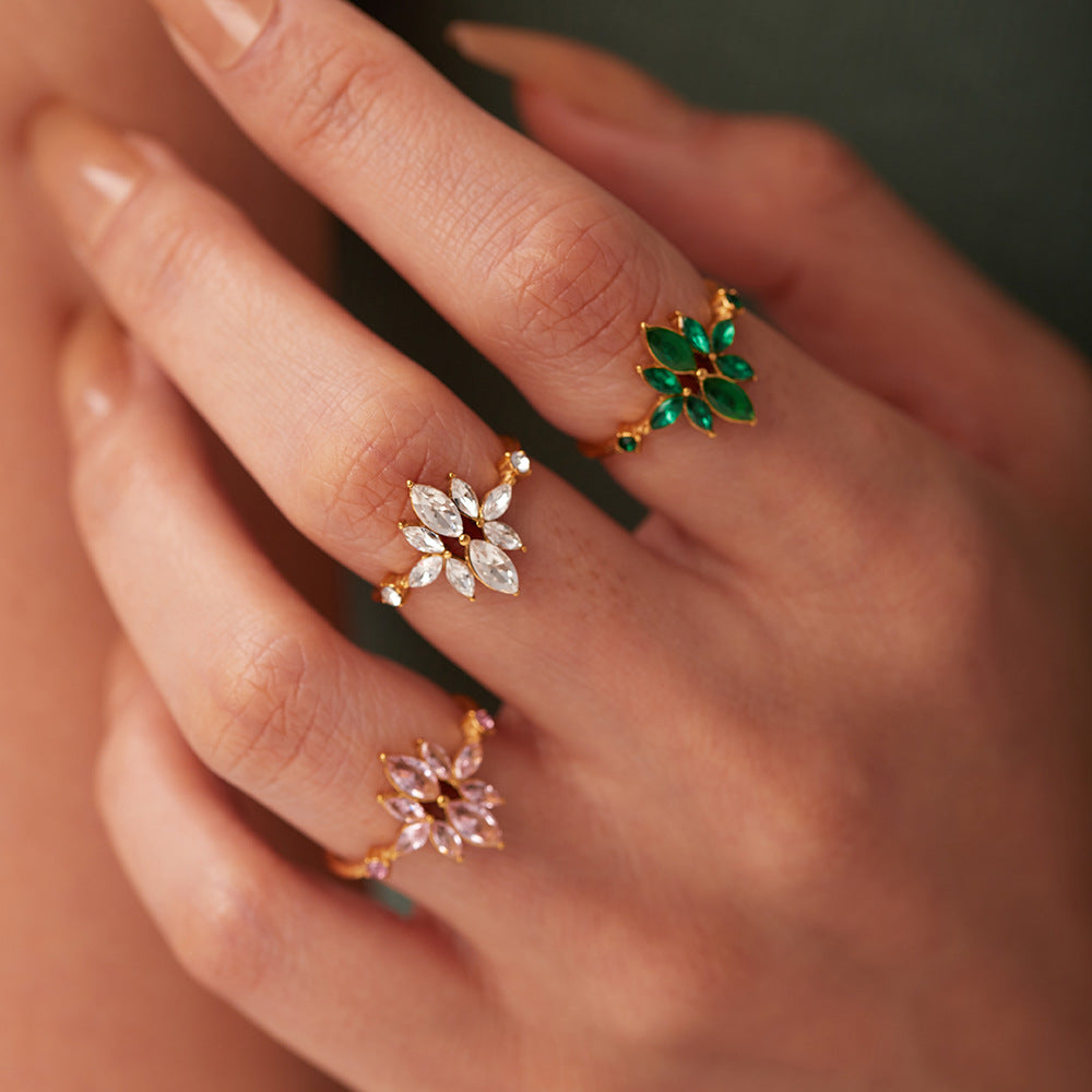 5pcs Fine Style Titanium Steel Ring 18K Gold Stainless Steel Inlaid Zircon Ring Fashion Hand Jewelry Women