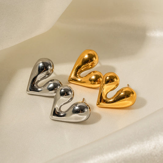 5pcs Pop Earrings 18K Gold Stainless Steel Personality Liquid Love Shaped Stud Earrings Design Sense Earrings