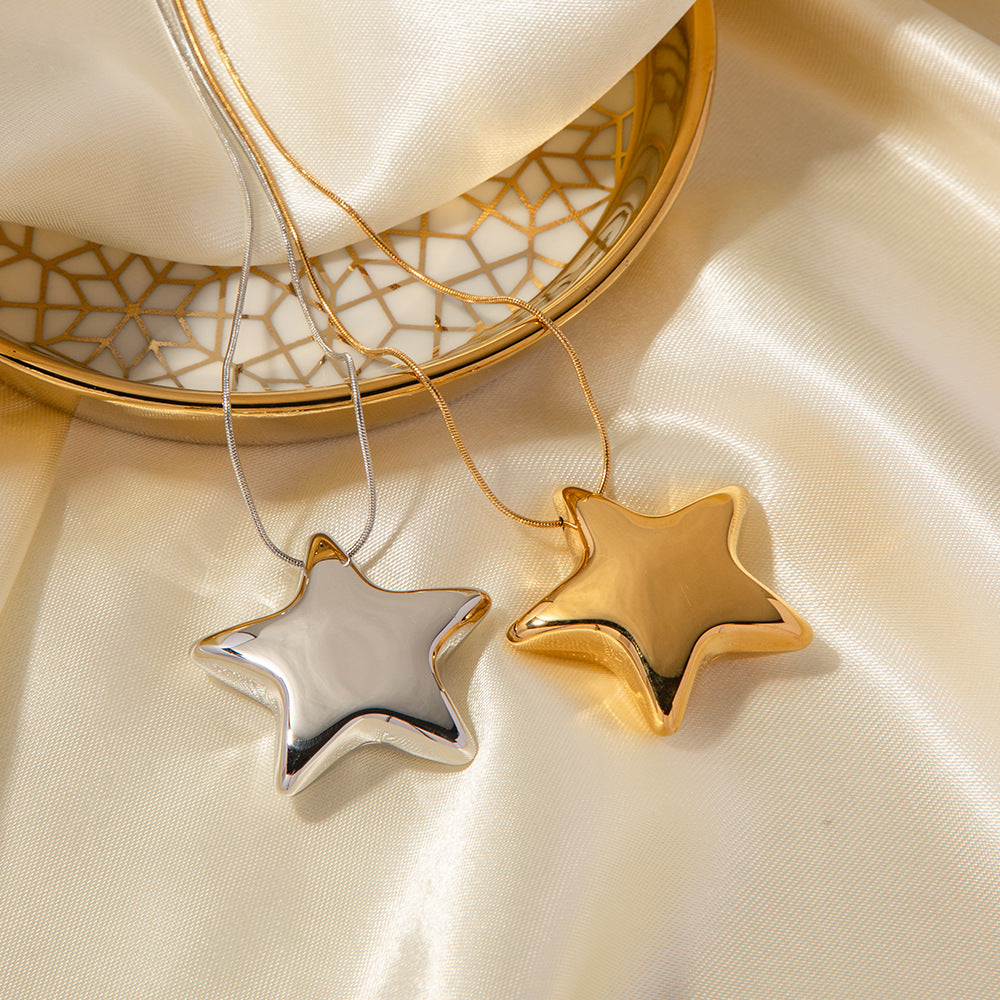 5pcs New 18K Gold Plated Necklace Jewelry Stainless Steel Pentagon Star Women's All Titanium Steel Pendant Necklace Jewelry