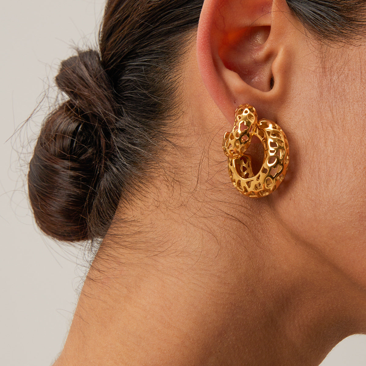 5pcs 18K Gold Stainless Steel Hollow-Out Large C-Shaped Earrings Jewelry