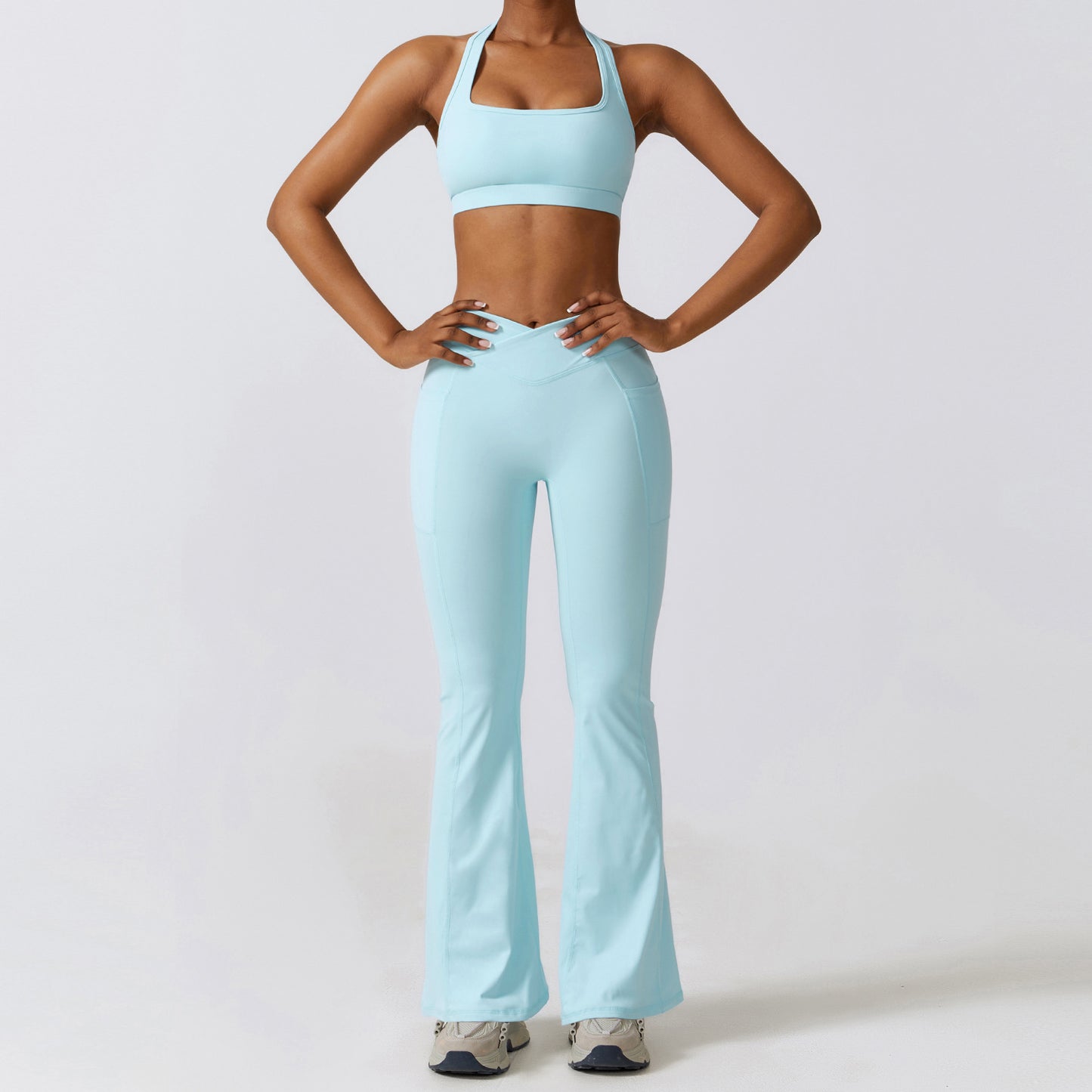 Quick Dry Beauty Back Yoga Set Pocket Tight Running Sports Set Female Nude Fitness Clothing