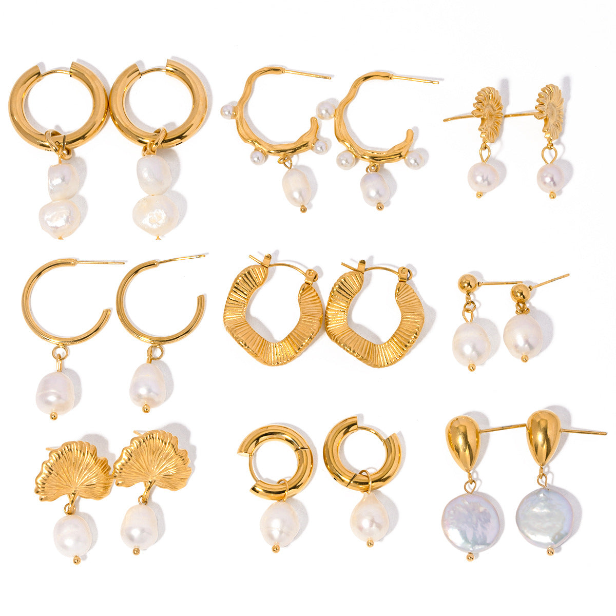5pcs Stainless Steel Light Pearl Earrings Fashion New Women's Large Pearl C Pendant Earrings Jewelry