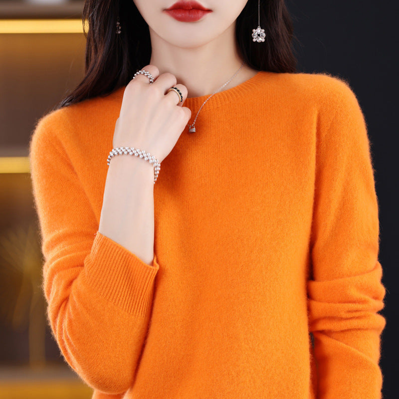 100 Pure Wool Knitwear Women's V-Neck Pullover Loose Base Shirt Autumn And Winter New Solid Color Sweater
