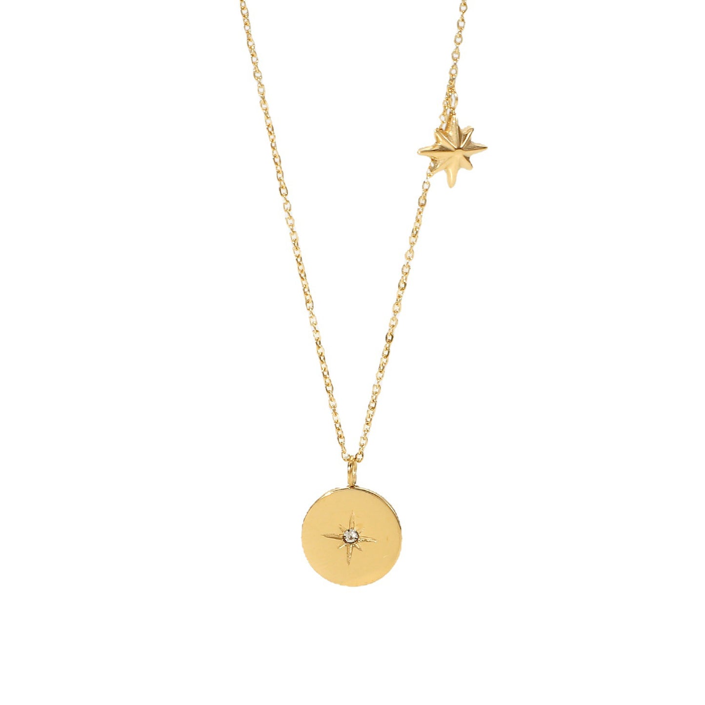 5pcs Fashion Necklace 18K Gold Plated Stainless Steel Round Brand Octet Star Set Zirconium Pendant Necklace Women