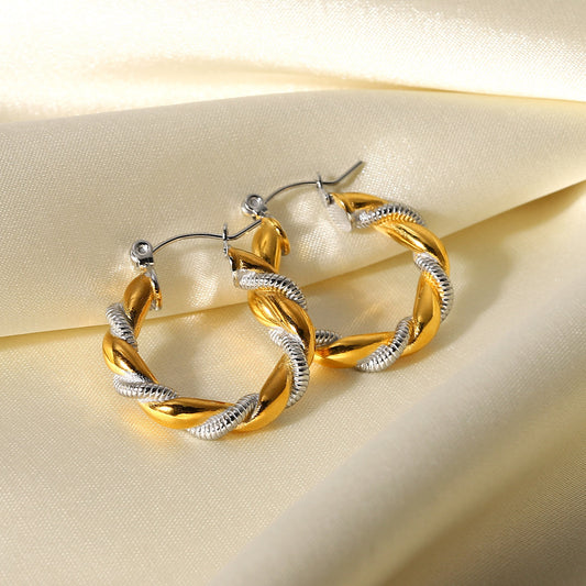 5pcs 18K Gold-Plated Titanium Steel Earrings Stainless Steel Silver Plated Gold-Plated Horn Special Double Twist Hoop Earrings For Women