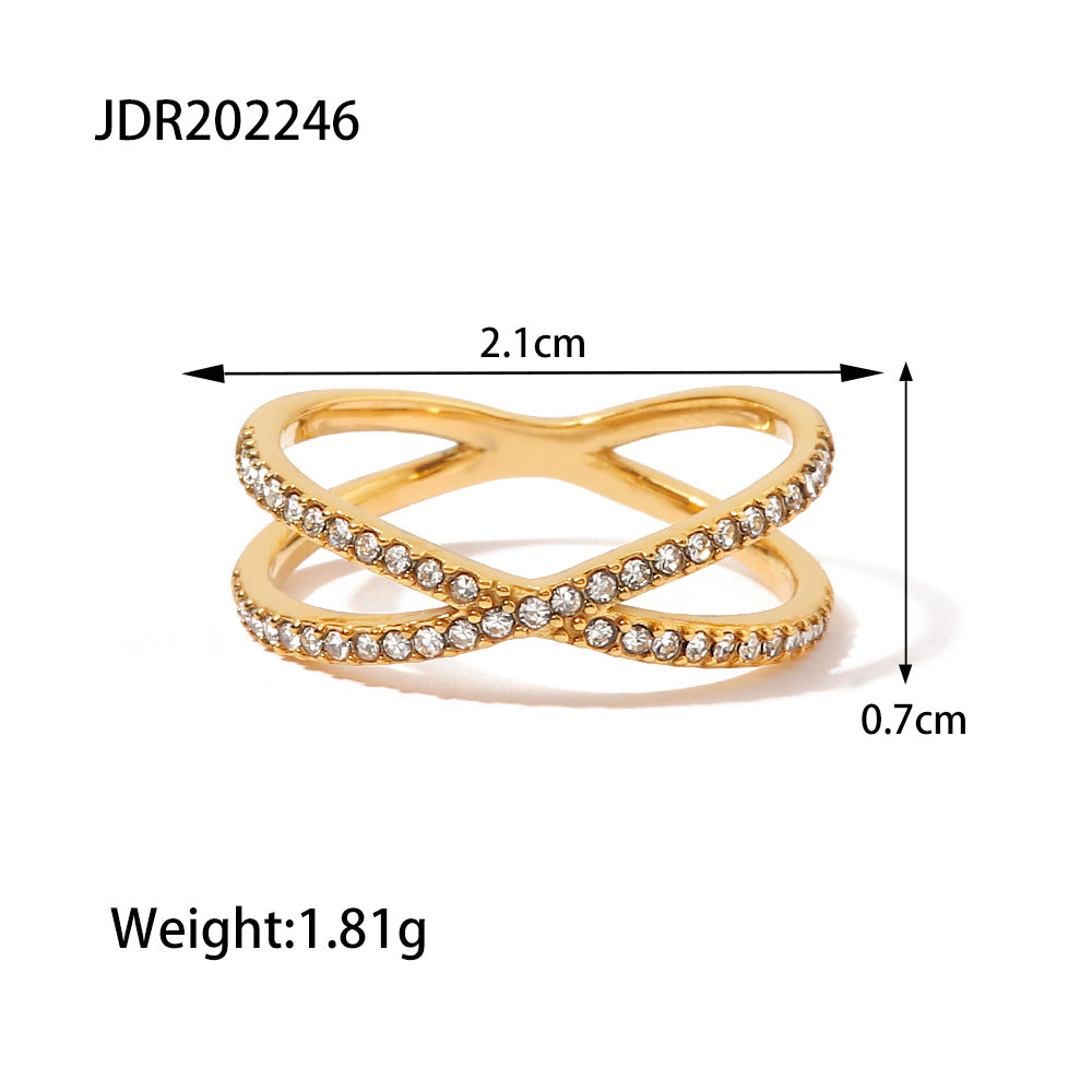 5pcs Simple Cross-Diamond Ring Ladies Niche Design Sense Tail Ring Fashion Personality All Match Colourless Ring