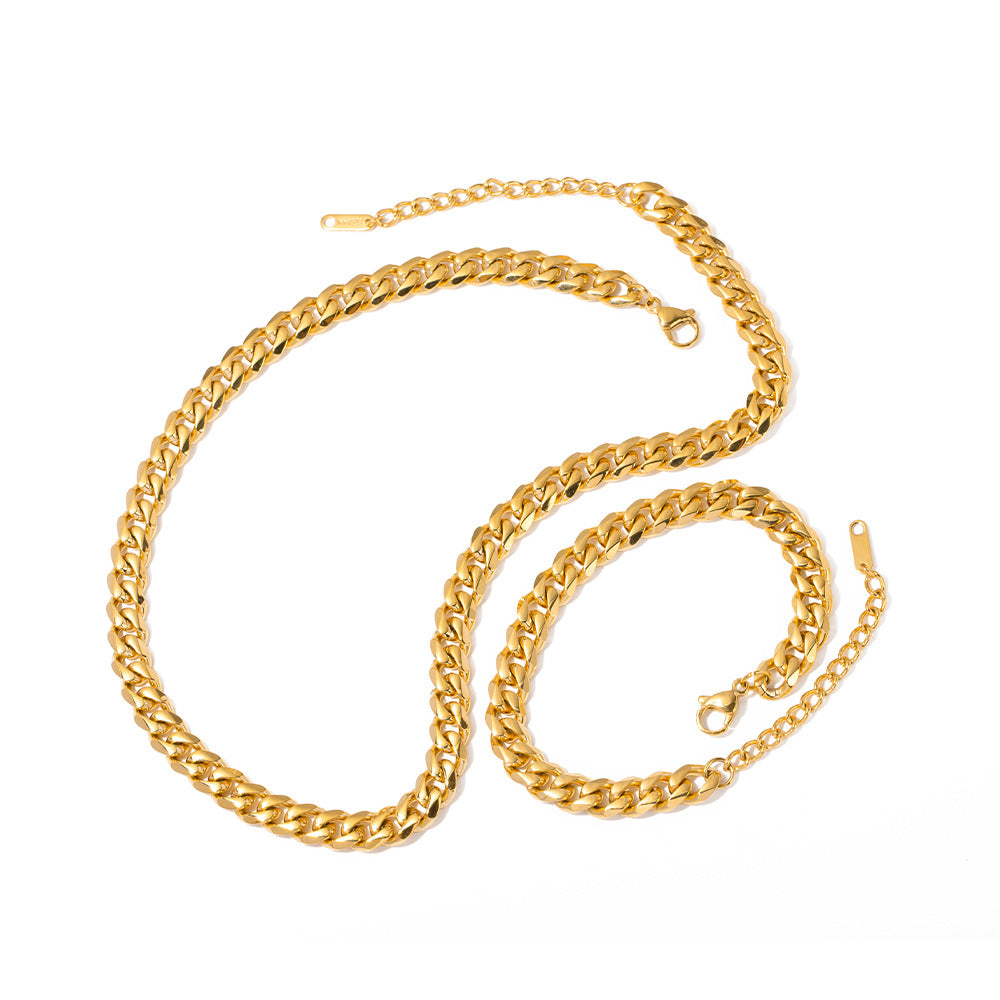 5pcs New Necklace Stainless Steel Temperament Clavicle Chain Light Luxury Niche Cuban Chain Pendant Necklace Bracelet Jewelry