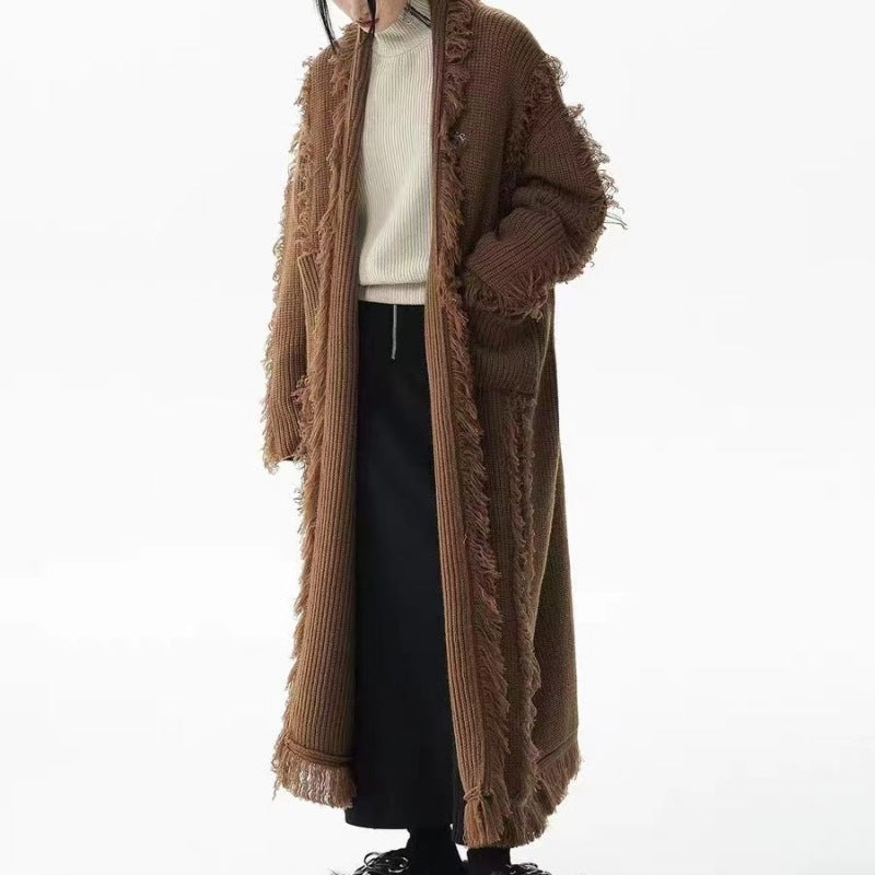 Knit Cardigan Woman Autumn And Winter New Lazy Long Fringe Design Feeling Soft Waxy Fashion Loose Sweater Woman Coat
