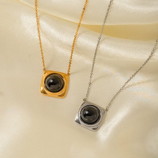 5pcs Necklace 18K Gold Stainless Steel Inlaid Black Agate Pendant Necklace Pendant Necklace Necklace For Women