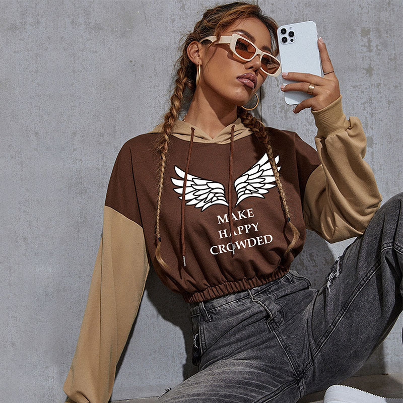 New Autumn And Winter Casual Letter Hoodie Top Women's Short Hoodie