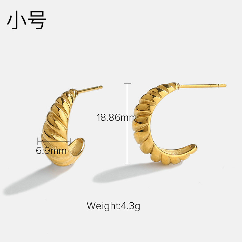 5pcs New Titanium Steel Gold Plated Twist Hoop Earrings Stylish 18-Karat Gold Plated Stainless Steel Croissant Earrings