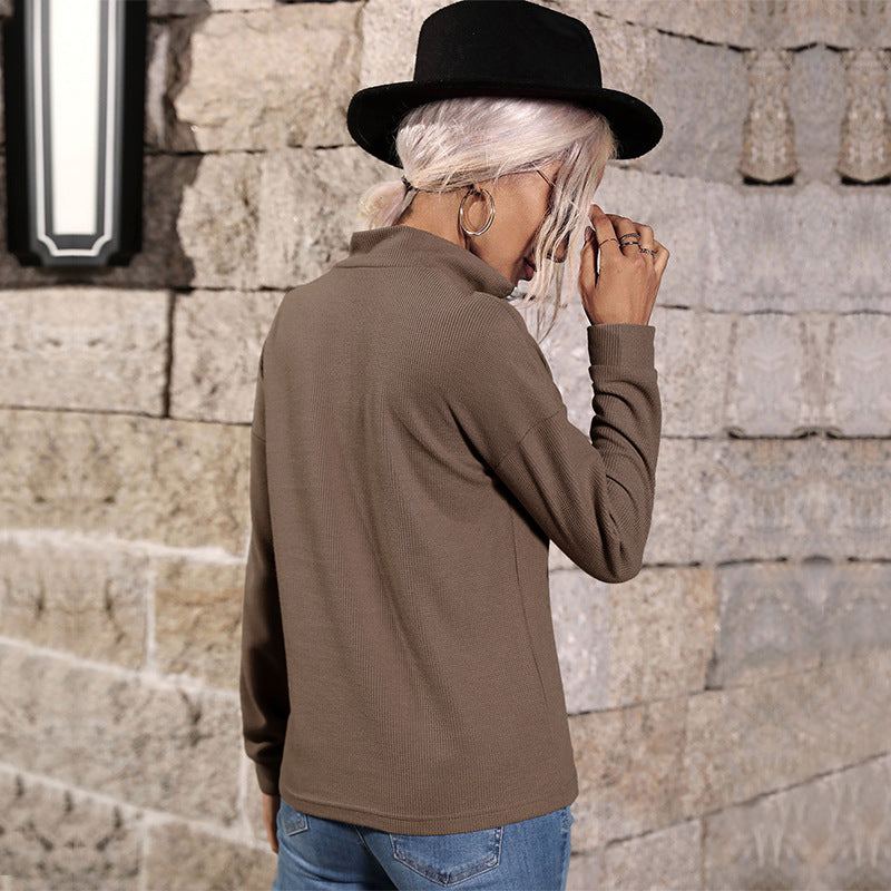 New Early Autumn Casual Shirt Zipper Long-Sleeved Lapel Sweater