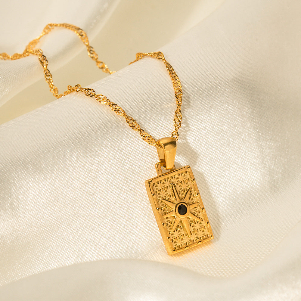 5pcs Street Pendant Necklace 18K Gold Plated Reversible Reversible Octet Star Square Pendant Stainless Steel Necklace