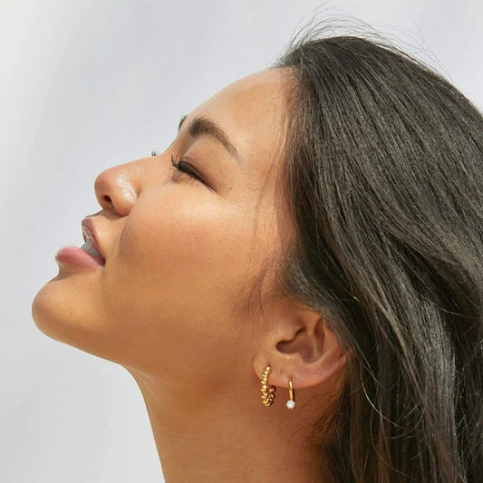 5pcs Small Women's Fashion Earrings 18K Gold Stainless Steel Small Gold Beads Round Beads C-Shaped Earrings Jewelry