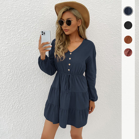 Chic Slim-Fit Solid Color Dress for Women - Autumn & Winter Fashion