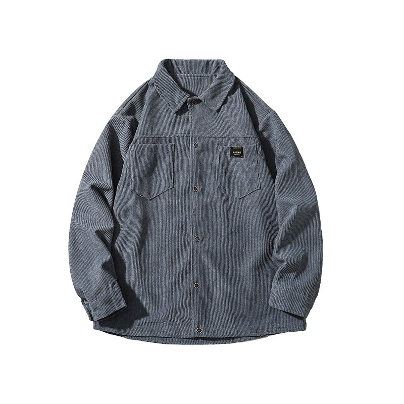 Long Sleeve Shirt For Men New Autumn/Winter Loose Corduroy Harbour Style Japanese Students Plus Fleece Shirt Jacket