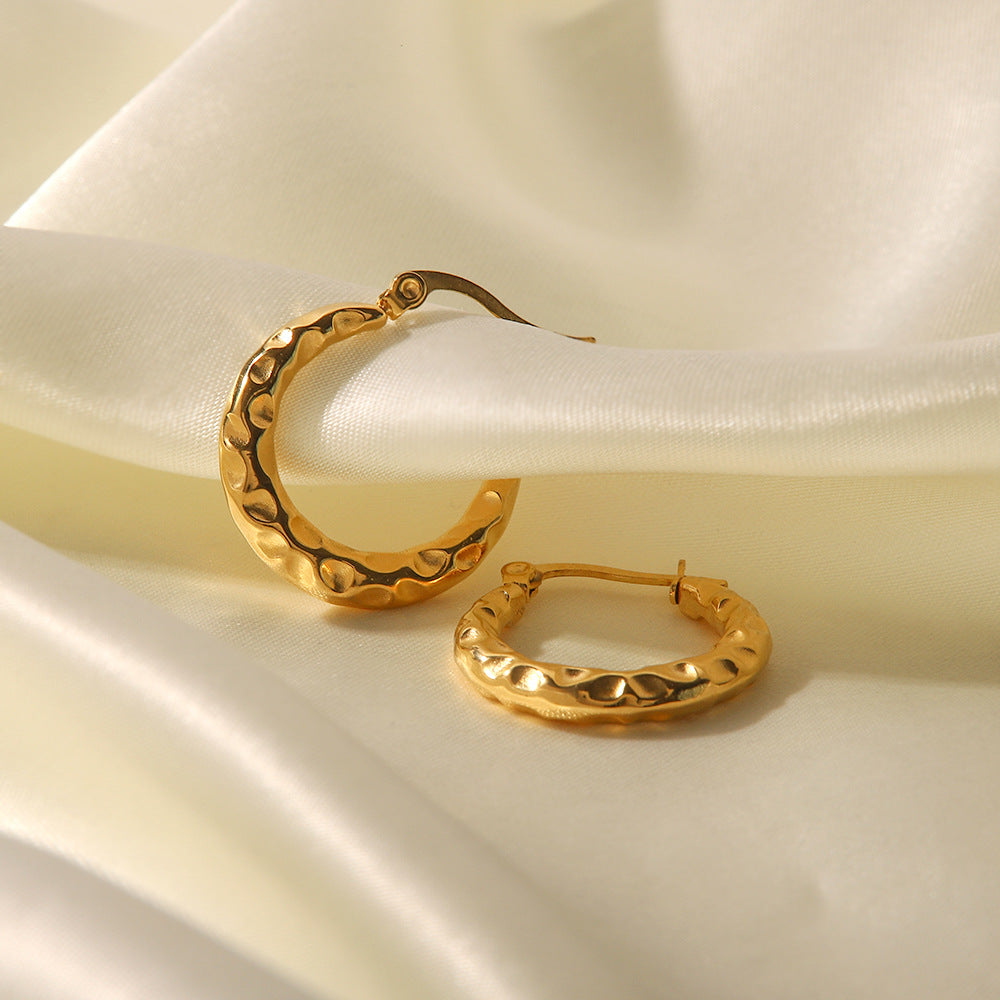5pcs 18K Gold Stainless Steel Convex Circle Earrings Temperament Everything With A Niche Design Sense Of High-Grade Earrings Girl Earrings
