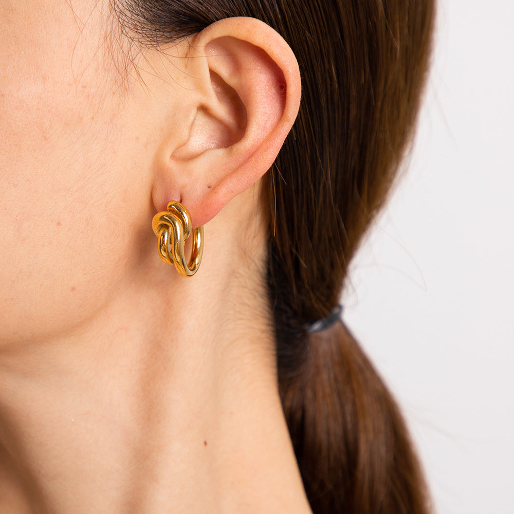 5pcs New Style Fashion Creative Architecture Style Minimalist Line Earrings 18K Gold Stainless Steel Earrings